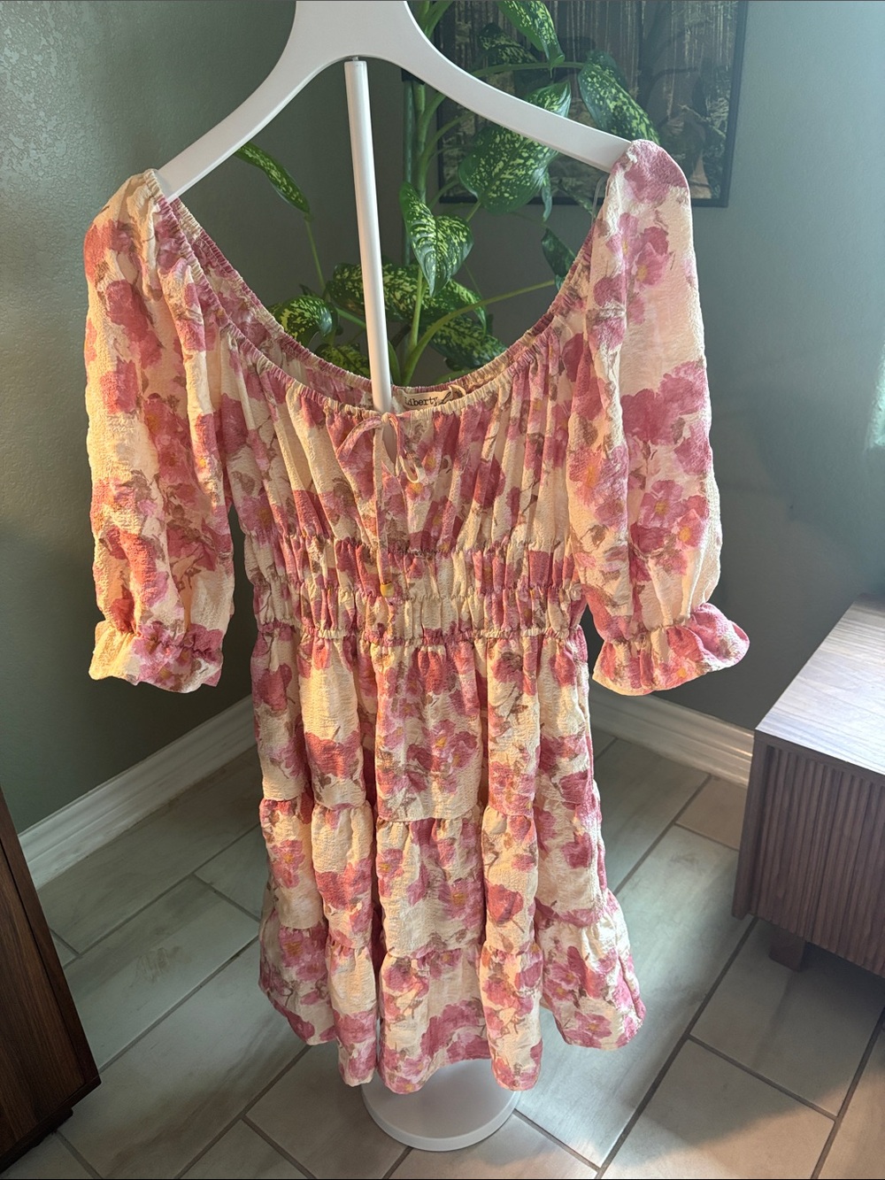 Liberty Love Pink Floral Smocked Tiered Mini Dress
